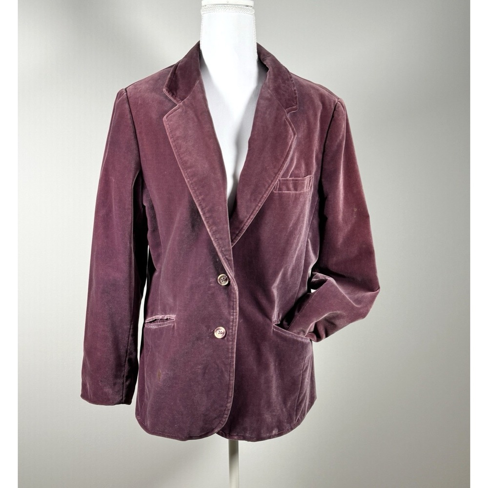 Vintage 90s Plum Purple Velvet Blazer Jacket Dark Academia Womens 16 40" Chest